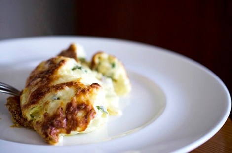 Souffle with Spring Onions and Pancetta