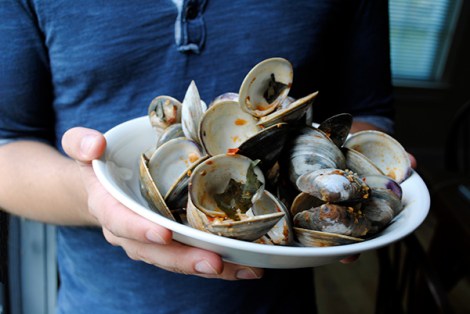 Pasta with fresh tomato sauce, basil and clams