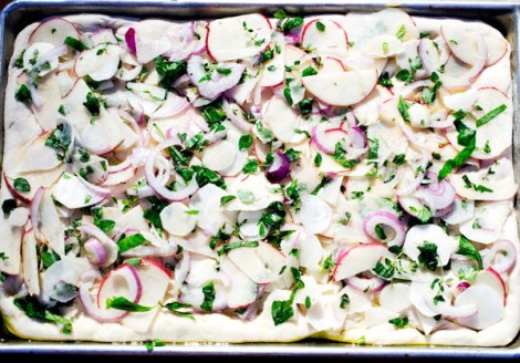 Focaccia Sunchokes, Potatoes, Onion