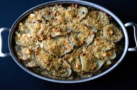 Potato Gratin withi Fennel and Spring Onions