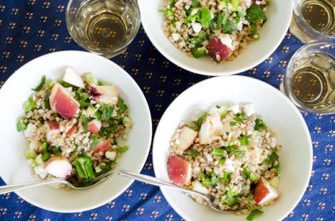 Farro with peaches